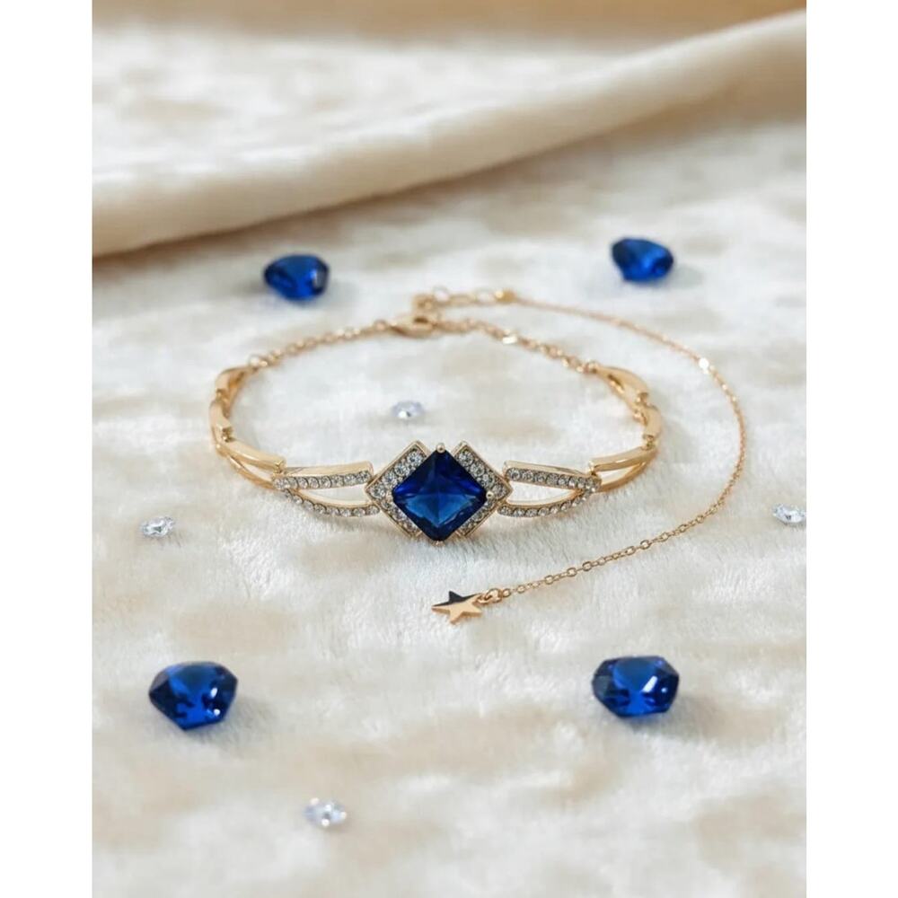 Golden Time Gold-Plated Bracelet and Sapphire Blue Crystal New